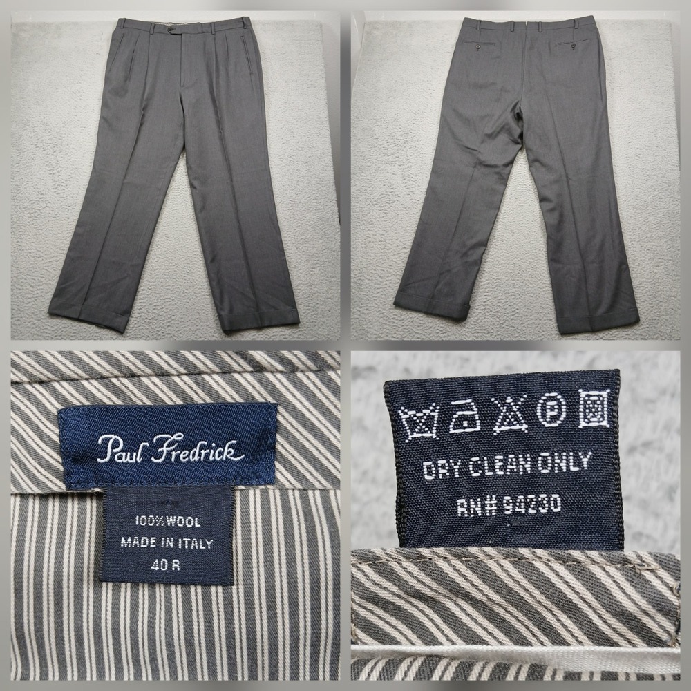 Paul Fredrick Dress Pants Mens 40R Gray 100% Wool Made in‎ Italy Pleated
